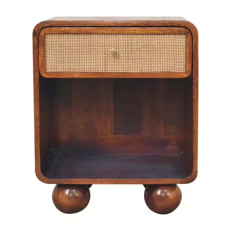 HomeRoots 21 Chestnut Solid Wood Cane Rattan One Drawer Nightstand