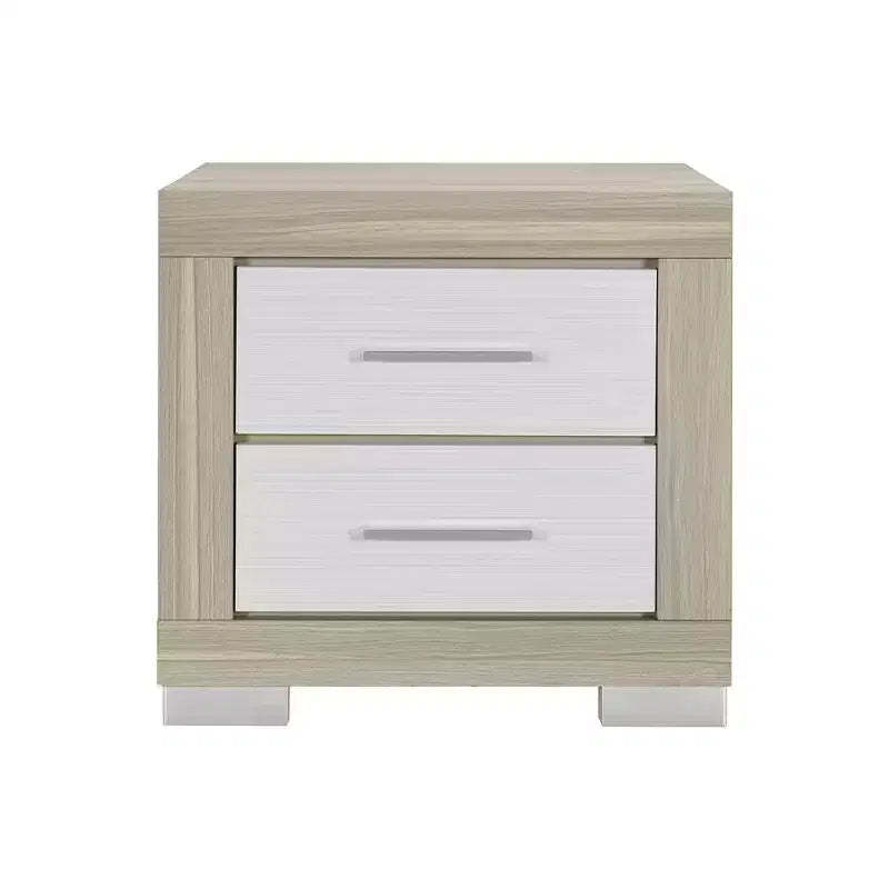 HomeRoots 23 Natural And White Wood Square Two Drawer Nightstand