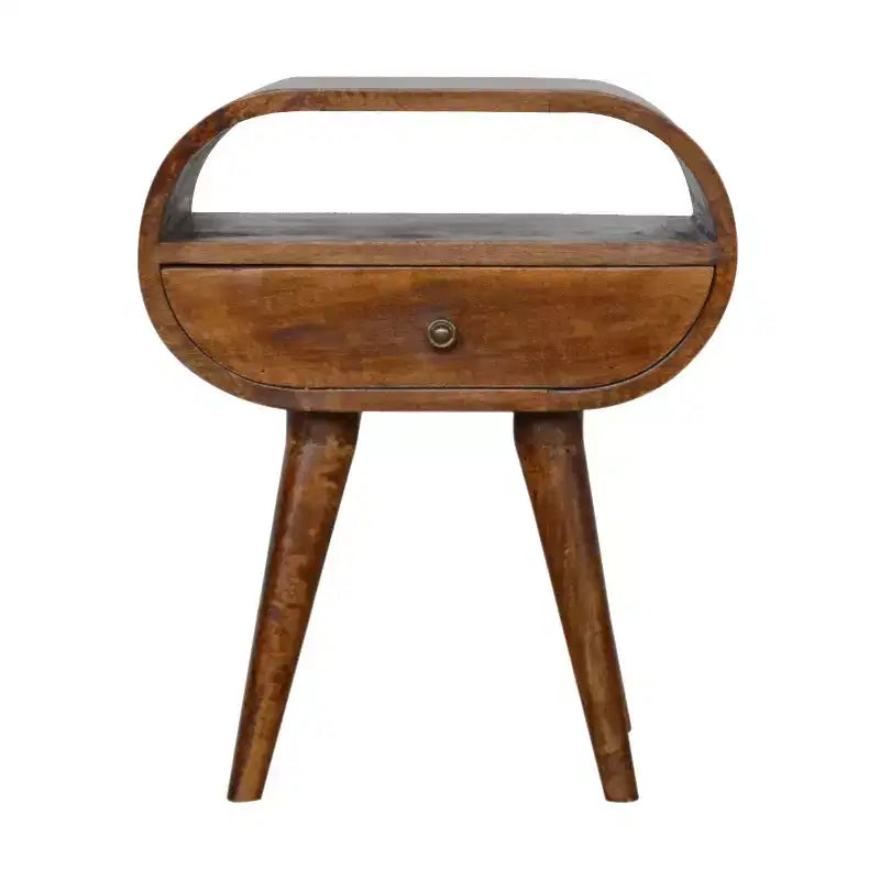 HomeRoots 21 Brown Solid Wood Oval One Drawer Nightstand