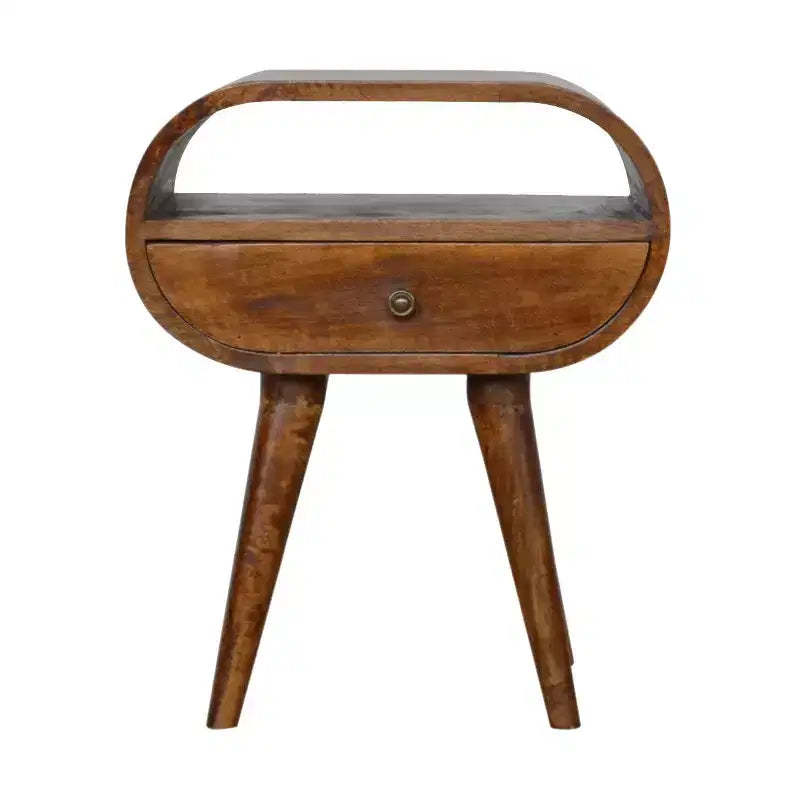 HomeRoots 21 Brown Solid Wood Oval One Drawer Nightstand