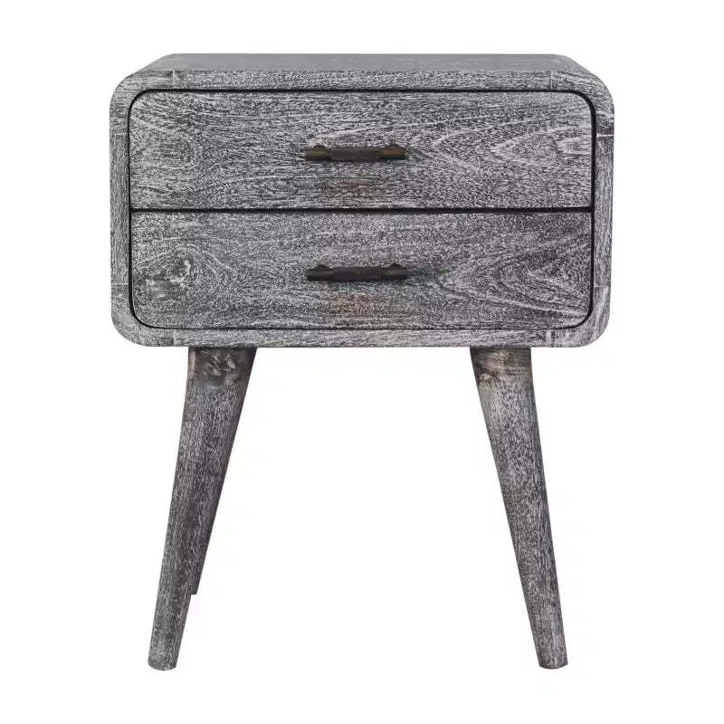 HomeRoots 22 Gray Solid Wood Distressed Two Drawer Nightstand