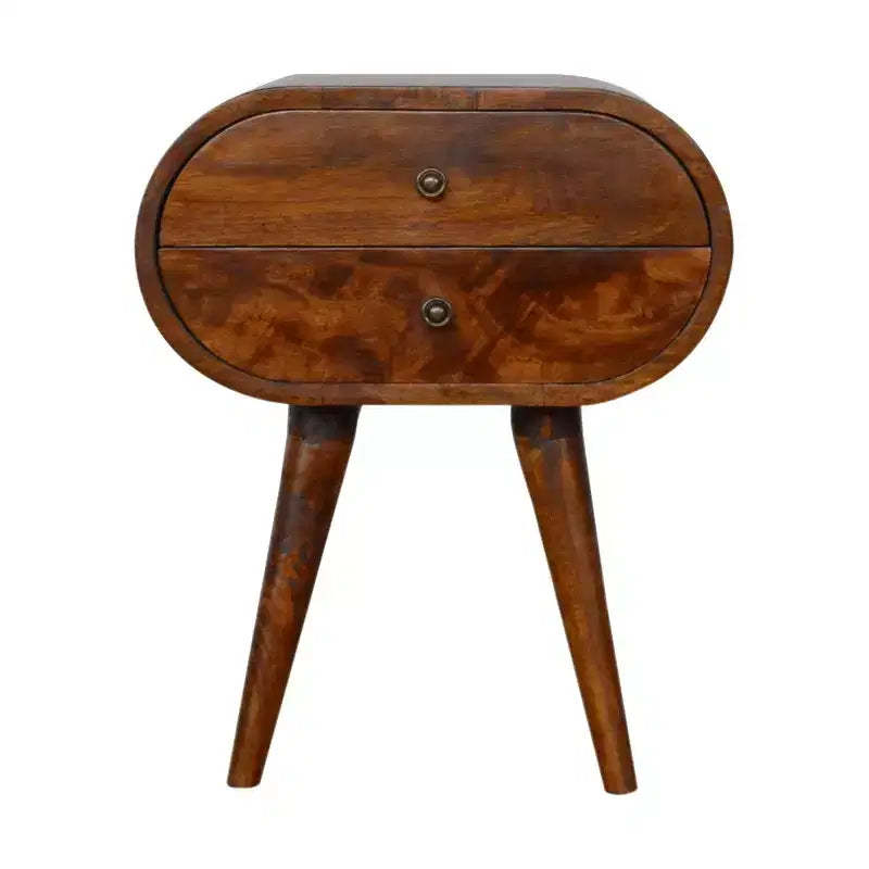 HomeRoots 21 Chestnut Solid Wood Oval Two Drawer Nightstand