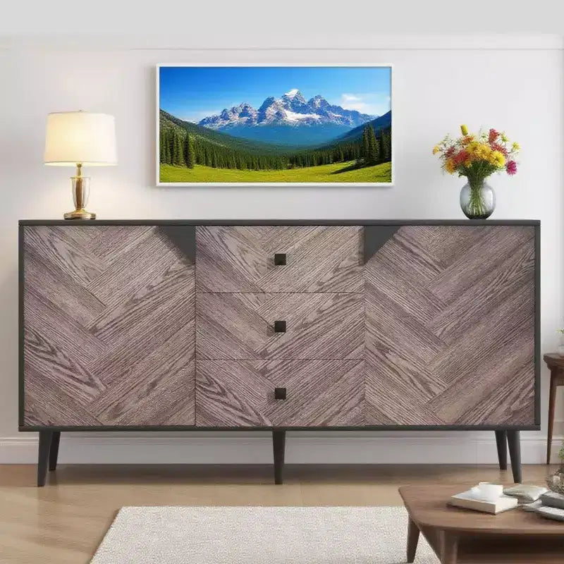 Modern Storage Free Standing Accent Cabinet, Buffet Cabinet with Drawers & Doors, Wood Finish Sideboard Buffet with Storage