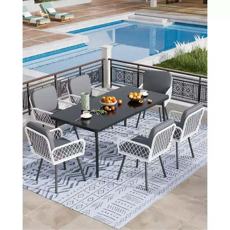 Dining Chairs with 5 mm Rattan & Cushions, 4-Piece Outdoor Chairs Set, Stackable Wicker Chairs