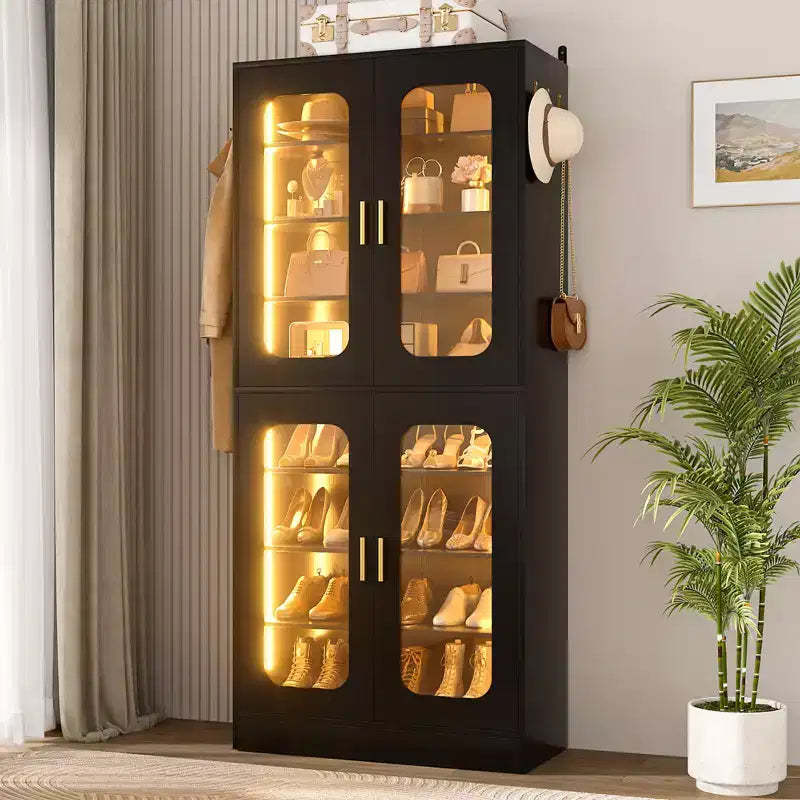 Besiost Shoe Cabinet With LED Light, Closet Shoe Organizer with Adjustable Shelves