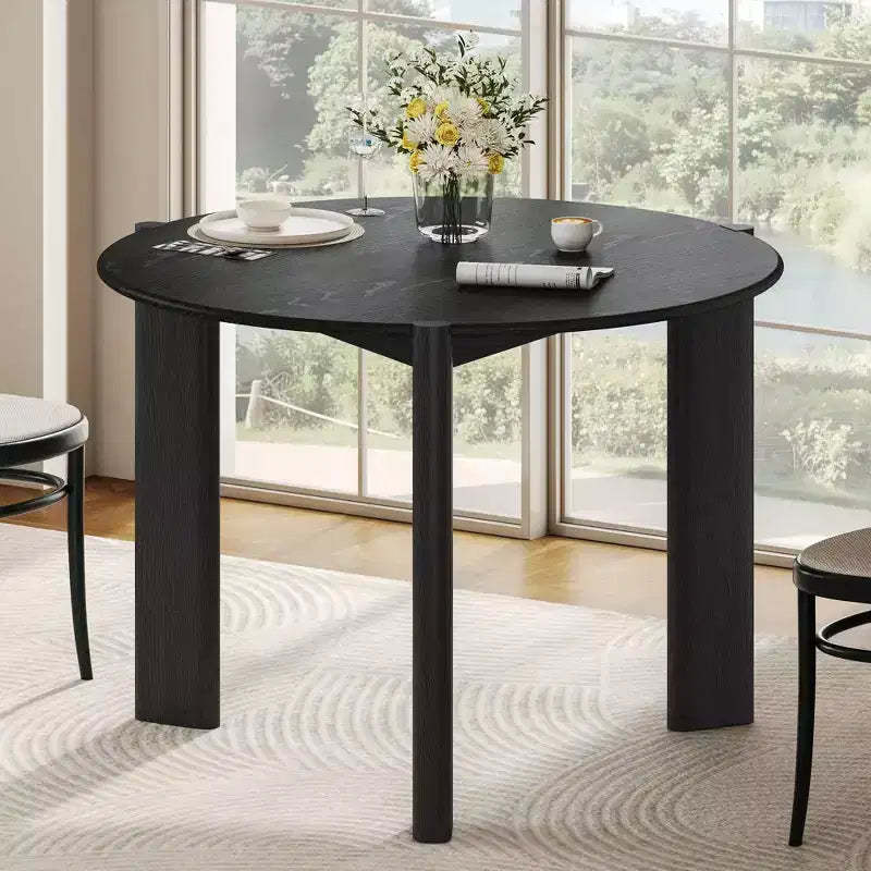 42 Inch Round Black Dining Table, Suitable For Multiple People Dining At The Same Time, Suitable For Both Dining And Living Rooms