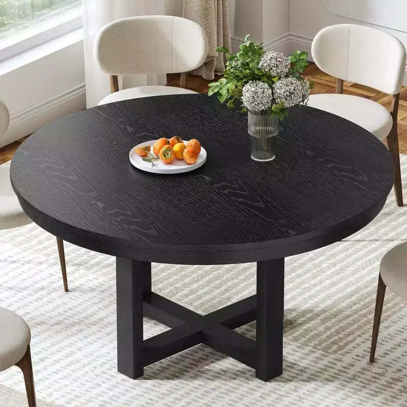 45 Inch Round Black Dining Table, Suitable For Multiple People Dining At The Same Time, Suitable For Both Dining And Living Rooms