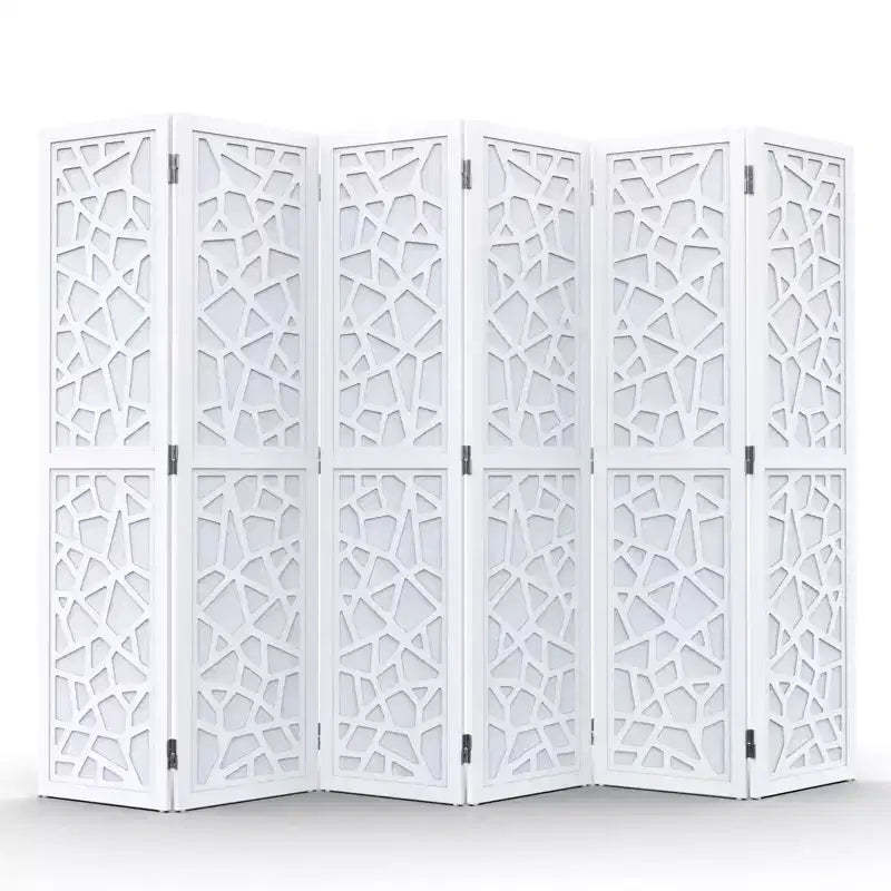 VINGLI 6 Panel Room Divider, Non-Woven Fabric Privacy Screen, Indoor Partition Wall Dividers, Freestanding Space Separator with Unique Pattern (White)