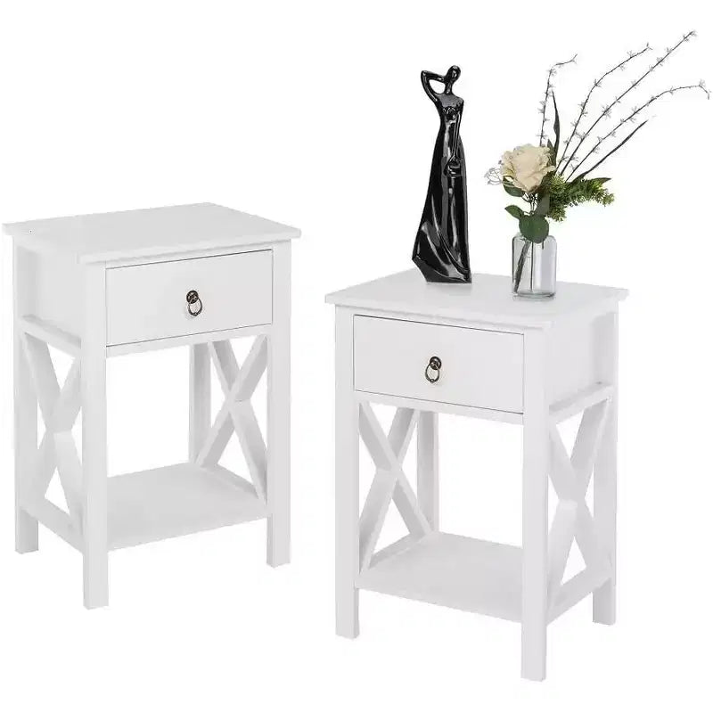 Bonnlo Nightstands Set of 2, Night Stand Set of 2 with Drawer, Small White Farmhouse Nightstand Bedroom