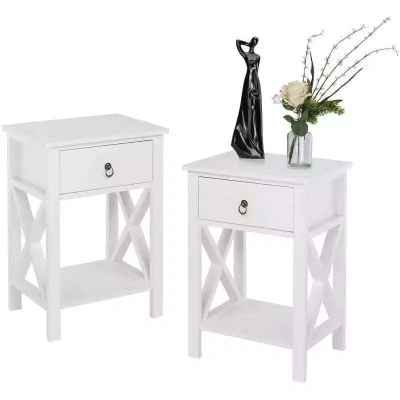 Bonnlo Nightstands Set of 2, Night Stand Set of 2 with Drawer, Small White Farmhouse Nightstand Bedroom
