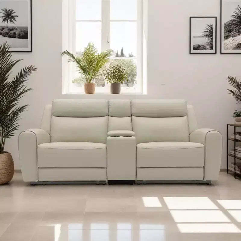 Royal Hampton Manual Recliner Loveseat, 41 Inch, Center Console, Grain Beige Leather