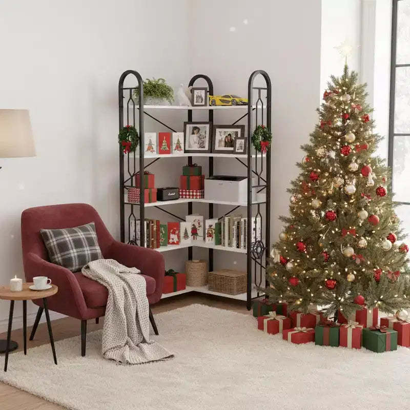 Homy Casa 5-Tier Corner Bookshelf with Metal Frame, Space-Saving Storage Rack for Living Room or Office