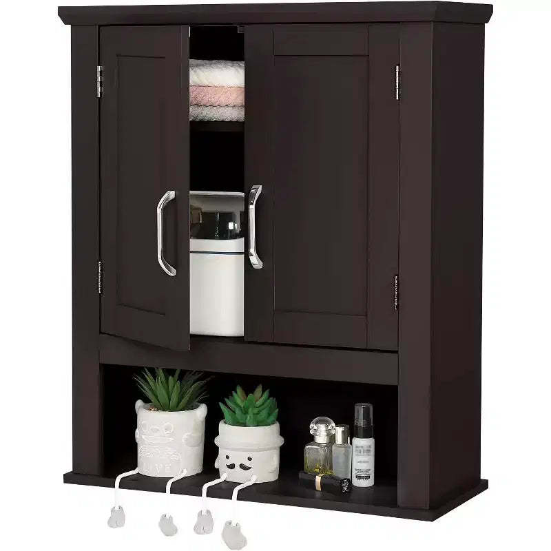 VINGLI Bathroom Cabinet Wall Mounted Espresso Wall Cabinet Floating Cabinet for Wall Storage Bathroom with Doors and Adjustable Shelf