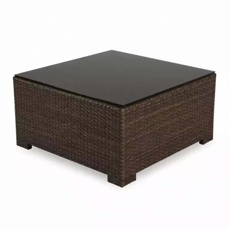 Cabo Square Coffee Table with 8mm Jacobean Flat Wicker & Tempered Glass, 32 in L x 32 in W x 17 in H