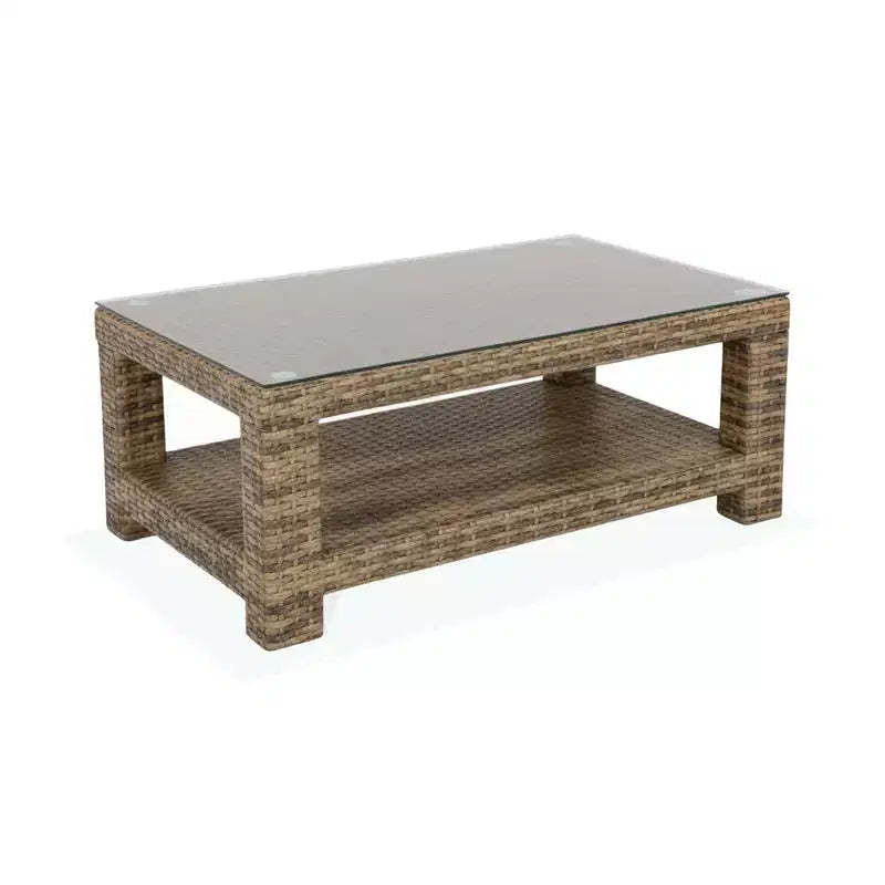 Cabo Rectangle Coffee Table with Shelf, 8mm Willow Flat Wicker, 43.3 in L x 23.6 in W x 17 in H