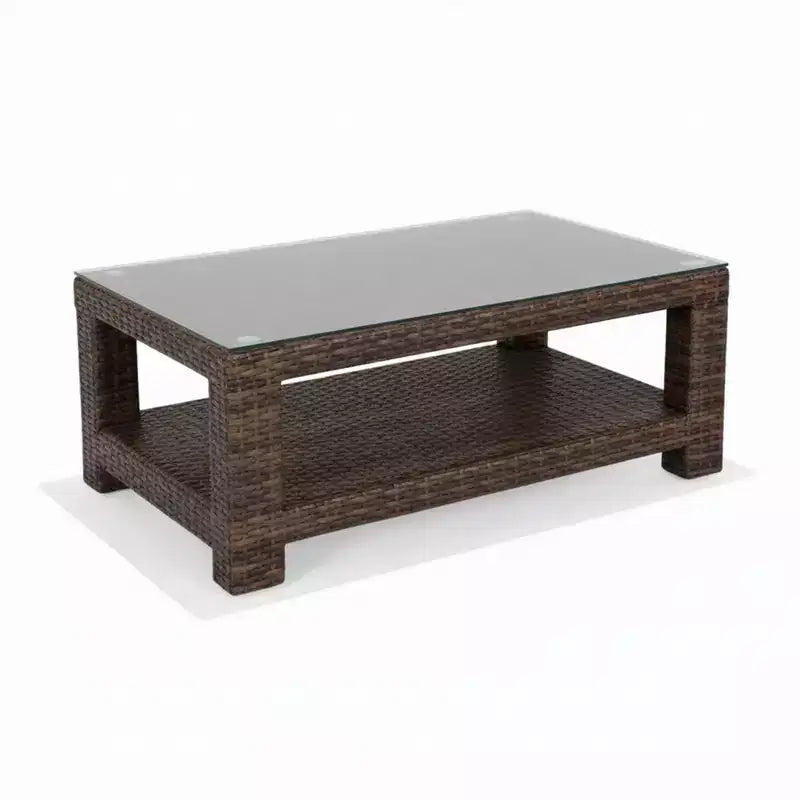 Cabo Rectangle Coffee Table with Shelf, 8 mm Jacobean Flat Wicker, 43.3 in L x 27.6 in W x 17 in H