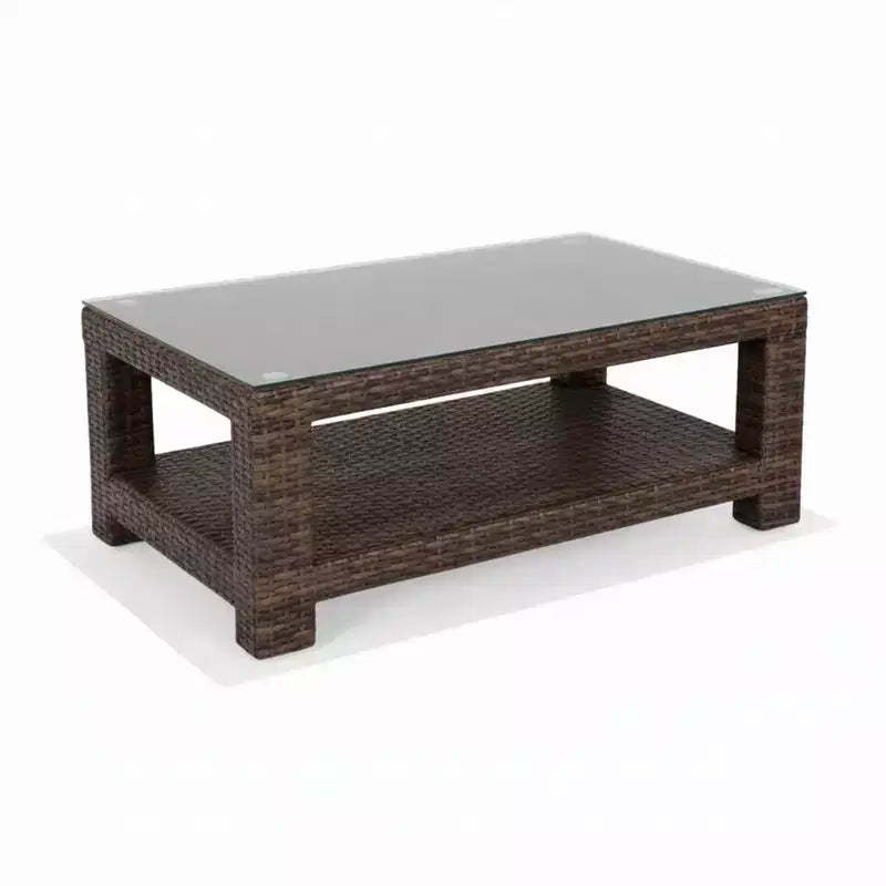 Cabo Rectangle Coffee Table with Shelf, 8 mm Jacobean Flat Wicker, 43.3 in L x 27.6 in W x 17 in H