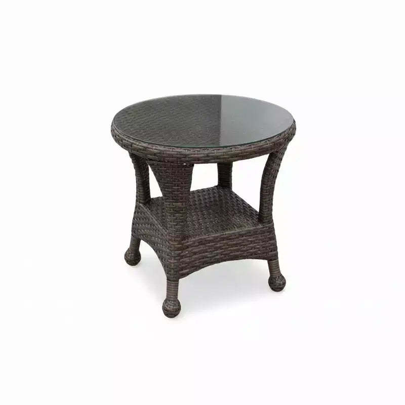 Richmond Round End Coffee Table in Truffle Wicker with Tempered Glass Top, 22 in L x 22 in W x 22 in H