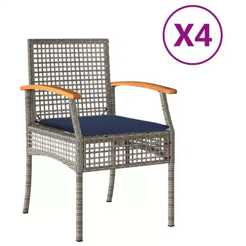 vidaXL Patio Chairs with Cushions Outdoor 4 Pcs Gray Poly Rattan Acacia Wood