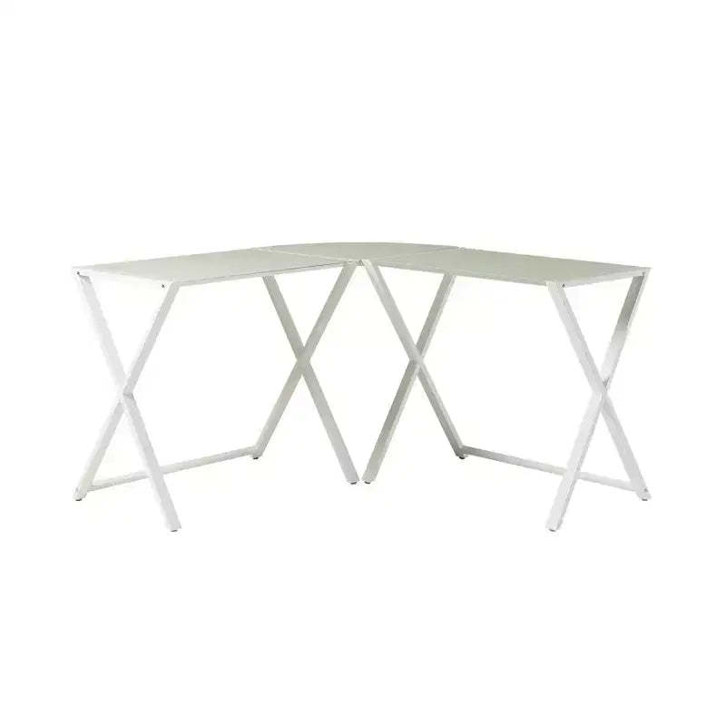 GDFStudio Biorn Modern L-Shaped Metal and Tempered Glass Computer Desk with X-Frame