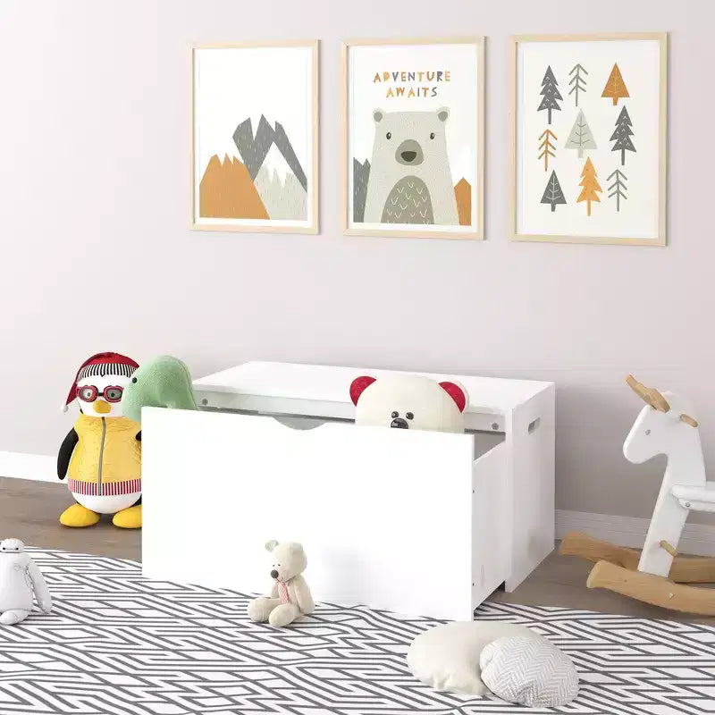 Whisen Kids Toy Storage Organizer with Rolling Drawer, Modern Wooden Toy Chest with Wheels, Large Pull-Out Bin - White