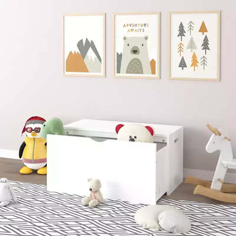 Whisen Kids Toy Storage Organizer with Rolling Drawer, Modern Wooden Toy Chest with Wheels, Large Pull-Out Bin - White