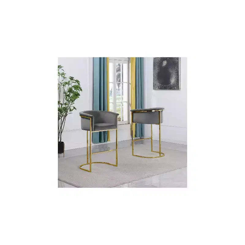 HomeStock Velvet Upholstered Barstool with Gold Legs (Set of 1)
