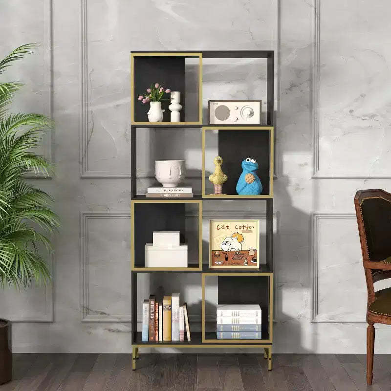 GDFStudio Callie 4-Tier Industrial Wood and Metal Bookcase with Asymmetrical Shelves