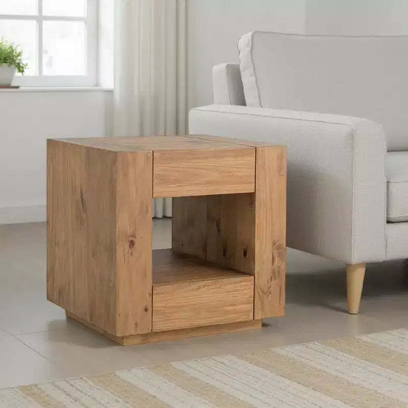 Royal Hampton End Table, 1 Inner Shelf, Drawers, Brown Oak Wood Frame, 24 Inch