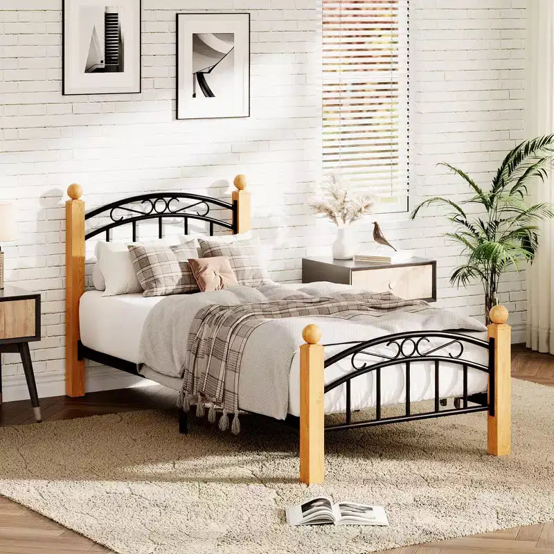 COZONY Metal Platform Bed Frame with Headboard & Footboard, Heavy-Duty Steel Slat Support, Under-Bed Storage, No Box Spring Needed, Easy Assembly