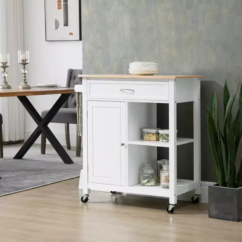 Okak Rolling Kitchen Island with Storage, Kitchen Cart with Wooden Tabletop, Kitchen Island Table for Dining Room, Kitchen, Living Room