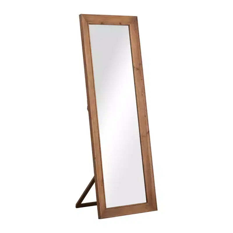 HomeRoots 65 Brown Solid Wood Framed Full Length Mirror With Stand