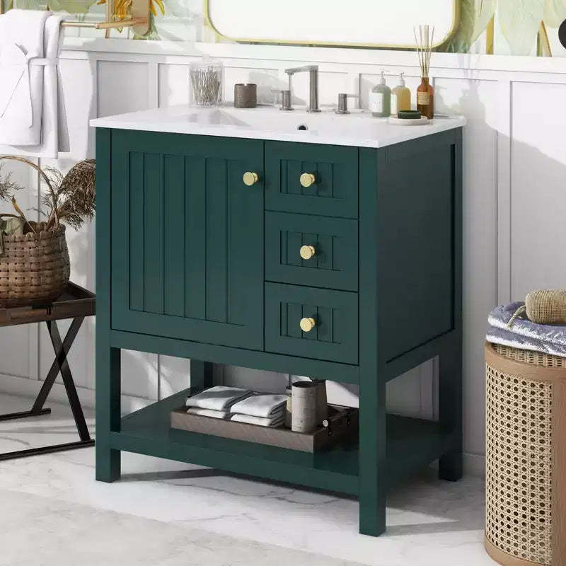 Bathroom Vanity with Sink, 1 Door, 2 Drawers, Bottom Open Storage Shelve Bathroom Cabinet Vanity (Excluding Faucets and Drainage Pipes)
