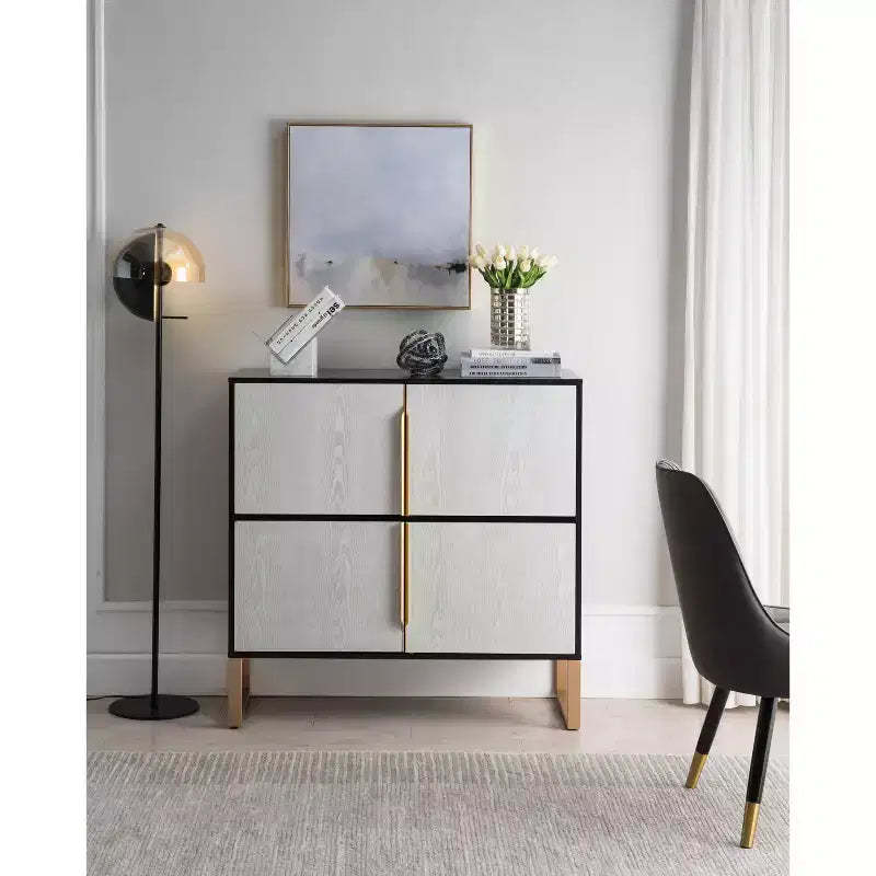 42-inch sideboard, four-door storage unit with metal base handles, suitable for kitchens, dining rooms, and living rooms.