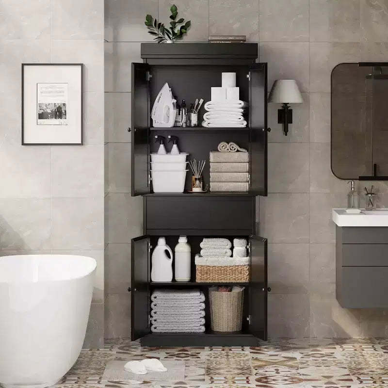 Rattan Kitchen Pantry Storage Cabinet,Cabinet,69 Freestanding Cupboard Cabinet with Drawer with Doors and Adjustable Shelves for Bathroom