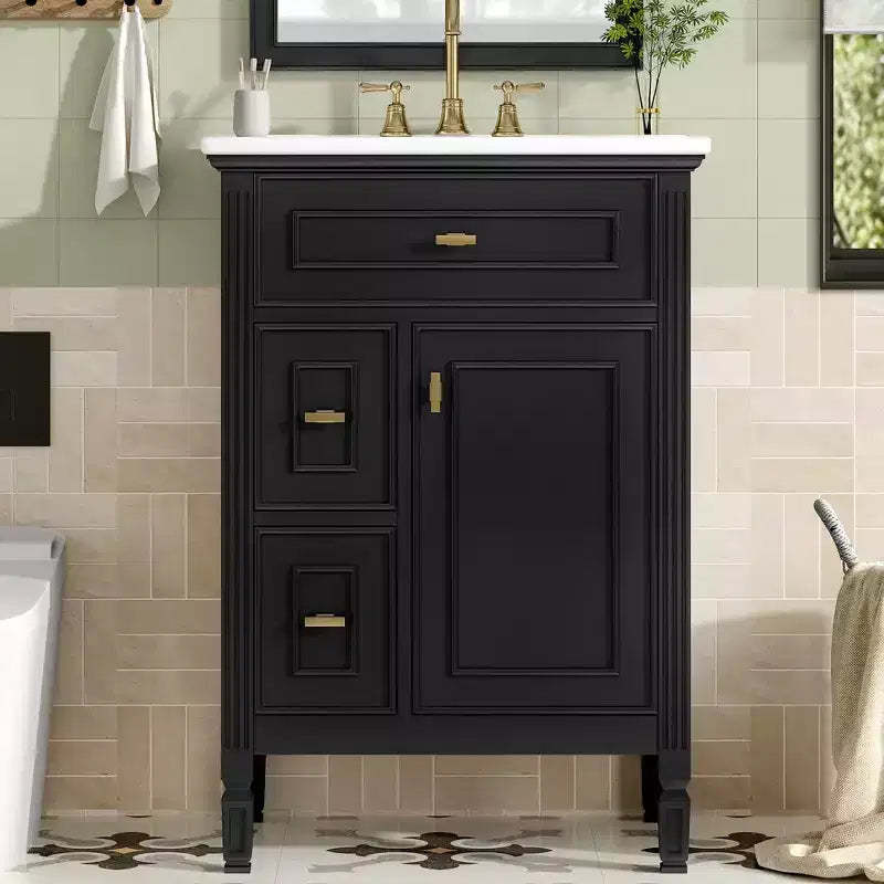 GDFStudio Crystal 24 Solid Wood Bathroom Vanity with Sink and Adjustable Shelf