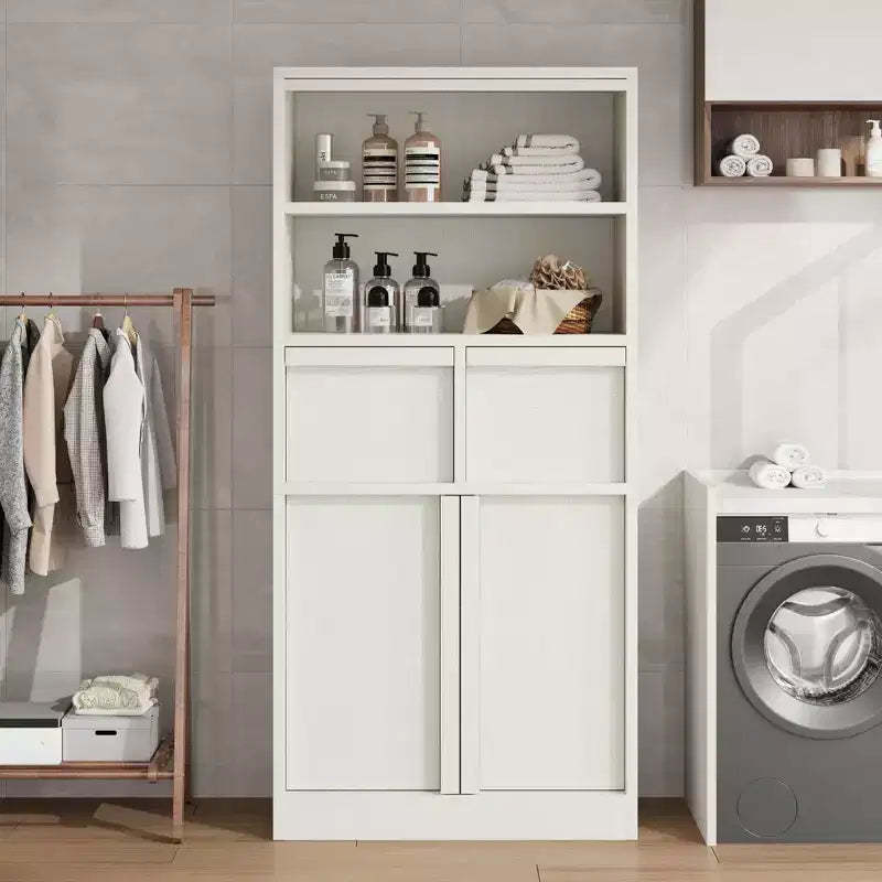 GustoWave 51 Tall Wood Storage Cabinet, Bathroom Cabinet with Open Shelves, 2 Drawers & 2 Doors