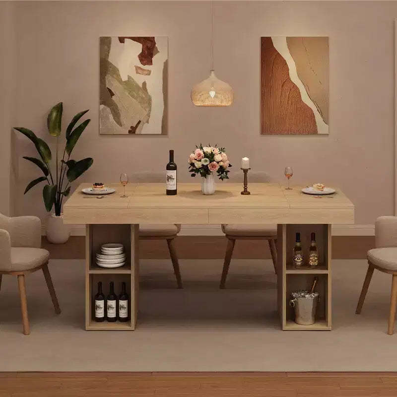 63-Inch Rectangular Dining Table with Storage, Large Dining Table for 6 w/Large Tabletop & Sturdy Frame, Wooden Kitchen Table with Double Pedestal
