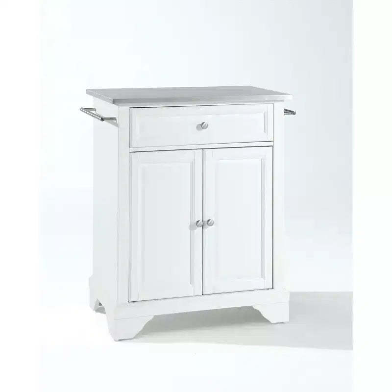 HomeStock Lafayette Granite Top Small Portable Rolling Kitchen Island Storage Cart, Microwave Stand, White