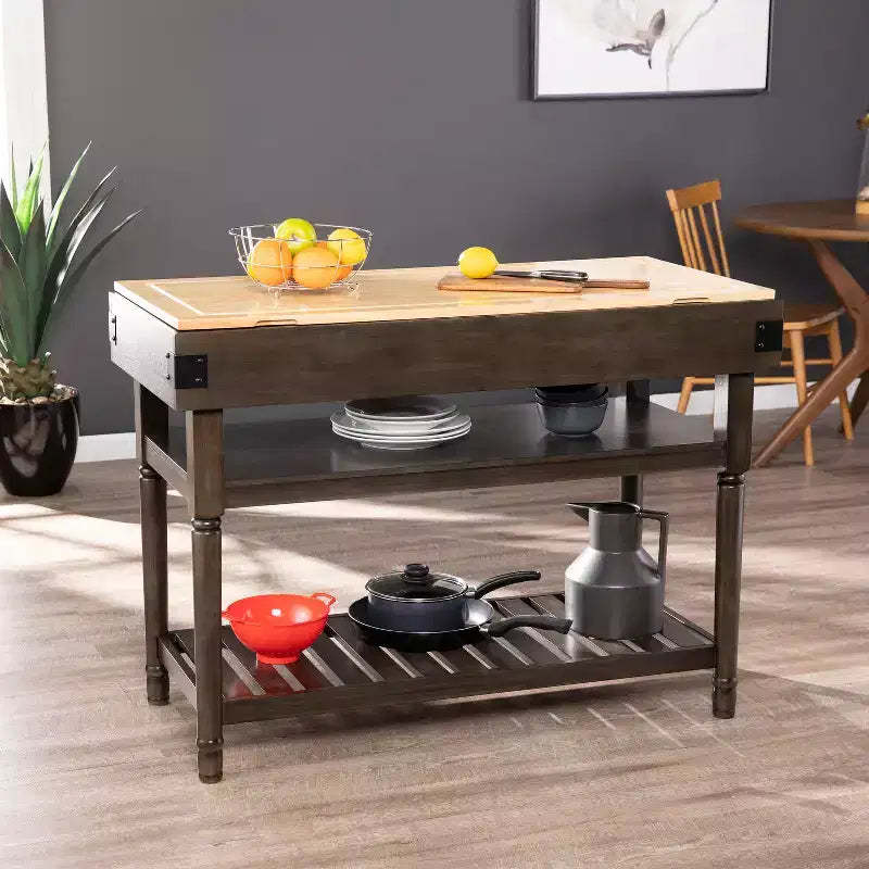 HomeStock Furniture Waysmere Kitchen Island, Smoked ash, Natural