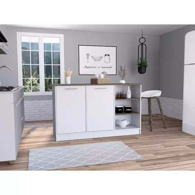 HomeStock 35 in.H Particle Board Kitchen Islands with 2 Doors and 5 Shelves