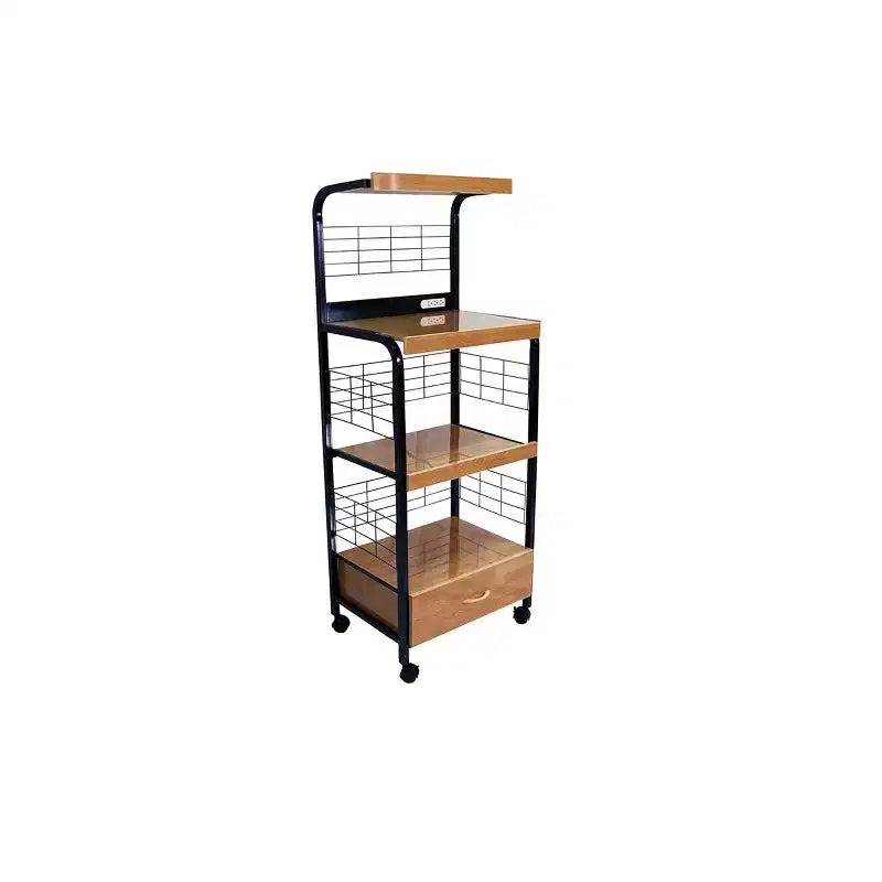 HomeStock 59.5 in.H Beechwood Microwave Carts for Modular Kitchen with 4 Shelves