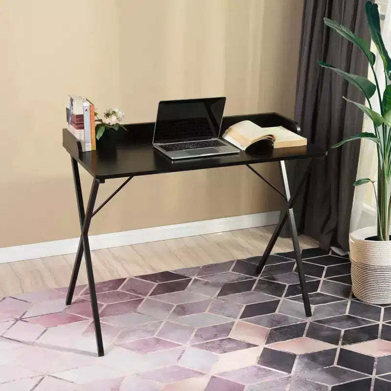 FurnitureR 40 Gaming Desk, Modern Computer Desk with Sturdy X-Shaped Metal Frame, Home Office Desk Writing Table Workstation for Gaming & Study,Black