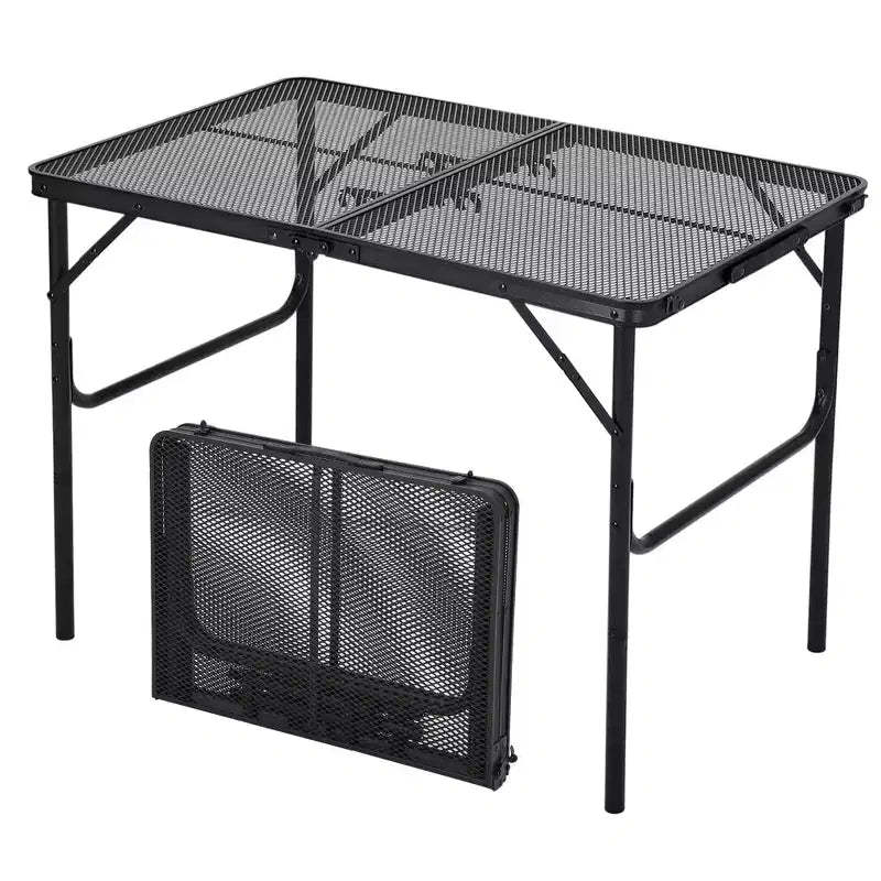 3x2FT Folding Grill Table, Portable Camping Table with Mesh Desktop, Height Adjustable Lightweight Metal Grill Table, for Outdoor Camping, BBQ, Picnic