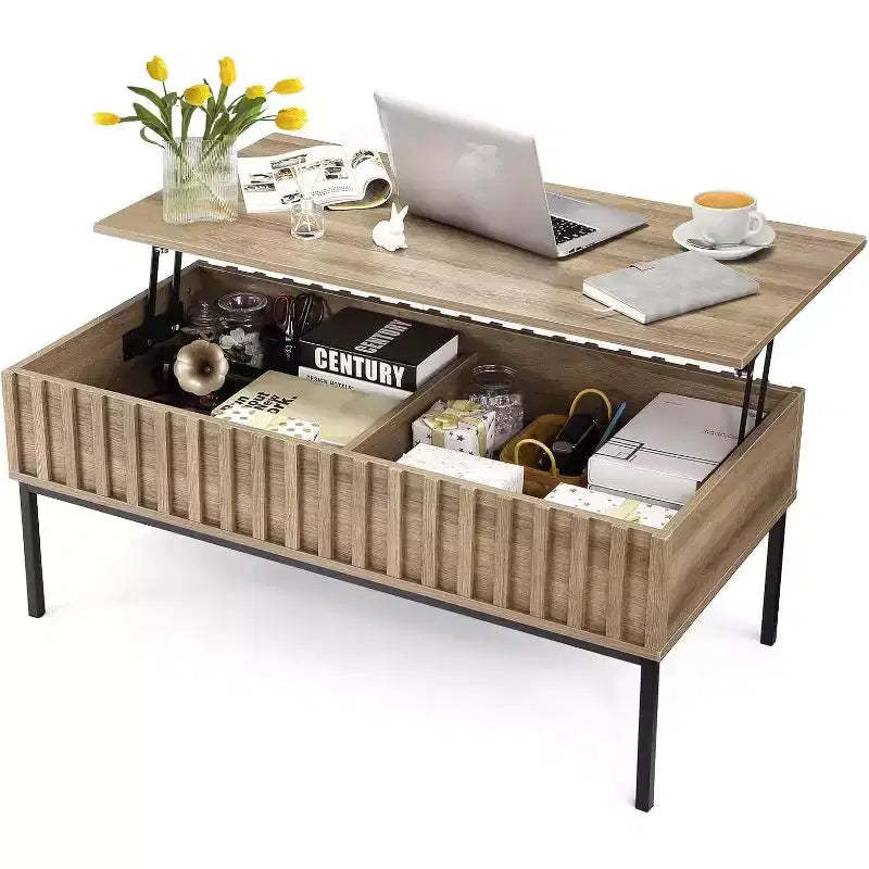 Round Coffee Table with Two Drawers Circle Center Table with Storage Farmhouse Coffee Table