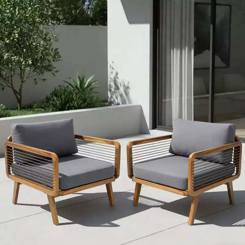 Christopher Knight Home Sierra Outdoor Acacia Wood and Rope Club Chair with Water-Resistant Gray Cushions