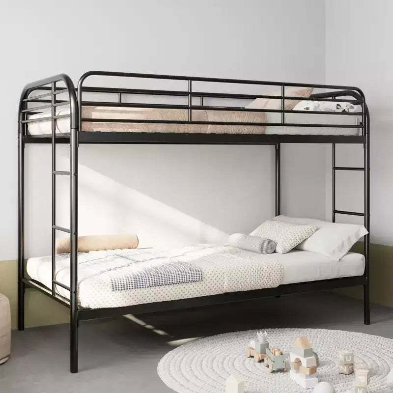 GDFStudio Wilson Modern Metal Twin Over Twin Bunk Bed with 2 Ladders