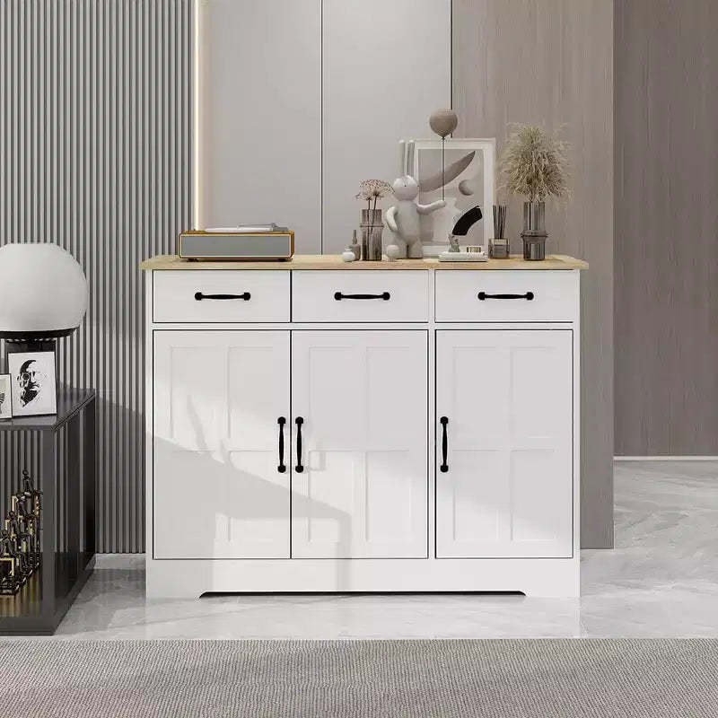 Buffet Cabinet Storage Sideboard with 3 Drawers & 3 Doors Shelves Console Table Farmhouse Server Bar Wine Cabinet