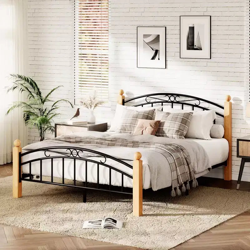 Wooden Platform Bed Frame with Headboard  No Box Spring Needed, Under-Bed Storage