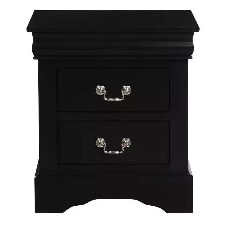 Black Finish Traditional Bedroom Wooden Nightstand 1pc Louis Philippe Style Furniture Two Drawers Storage